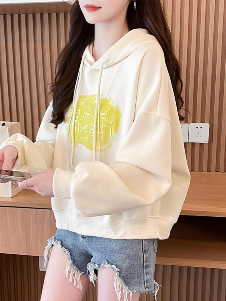 2025 Korean Style Women's Hooded Sweatshirt: Loose, Thin, Short-Length with Drawstrings