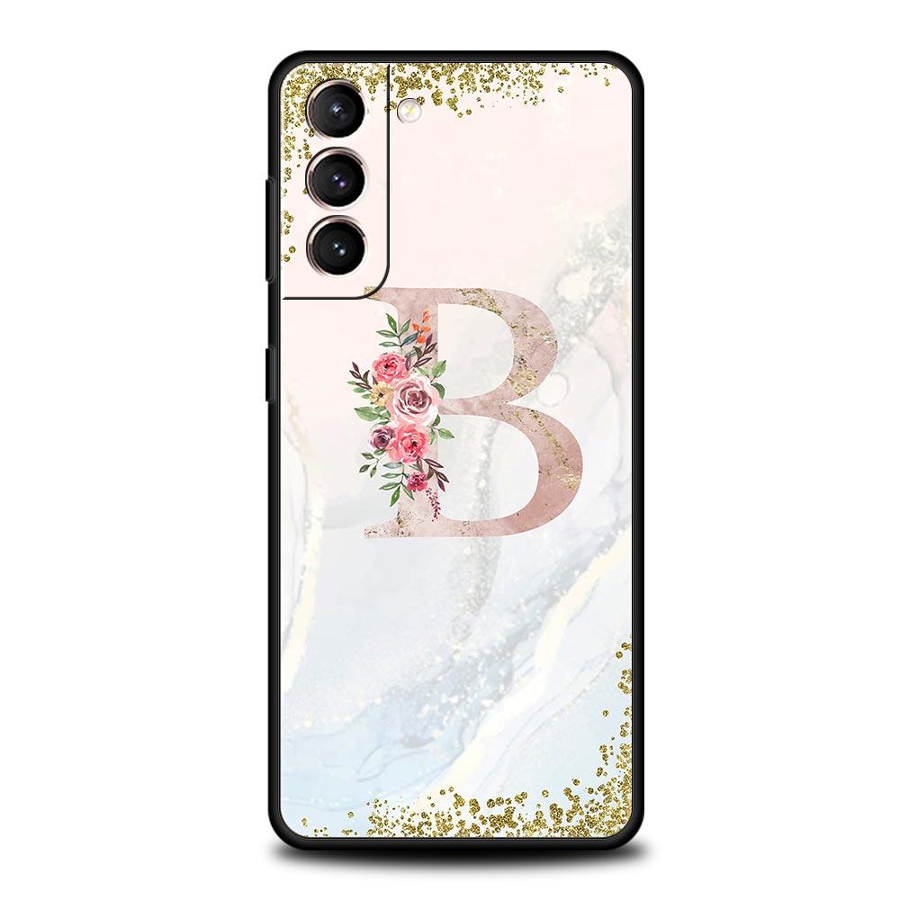 Цветы Буква Чехол для телефона для Samsung Galaxy S26 Ultra S25 Plus S24 FE S23 S22 5G S21 S20 Черный Мягкий