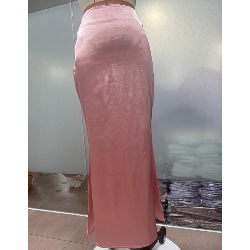 Модные летние новые облегающие атласные повседневные длинные юбки женские элегантные однотонные свободные юбки с высокой талией женская облегающая юбка-рыбий хвост женская одежда 26560