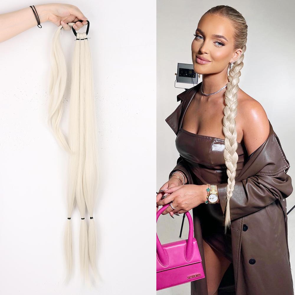 MERISIHAIR Synthetic Braided Ponytail Hair Extensions Natural Blond Hairpiece Long Wrap Around Pony Tail with Rubber Band