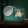 Dustproof Makeup Storage Box with LED Mirror Large Capacity Multiple Compartments Countertop Makeup Storage Organizer