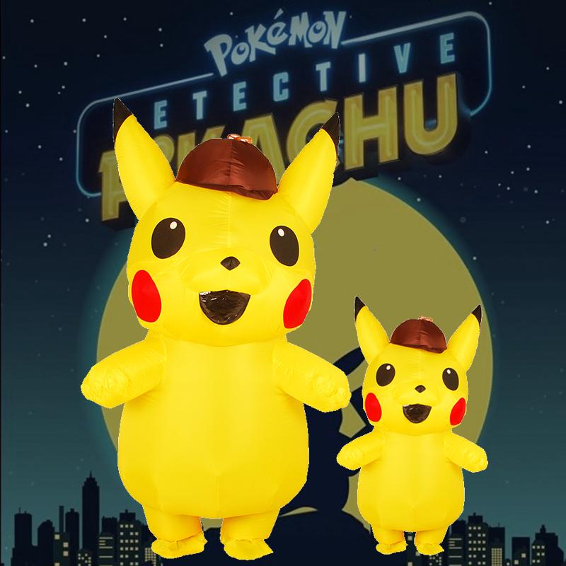 Adult Kids Mascot Detective Pikachu Inflatable Costume Cosplay Dress Halloween
