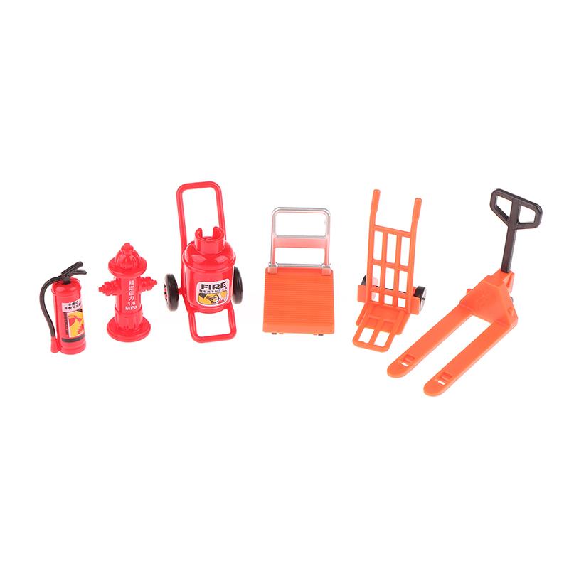1 Set Dollhouse Simulation Fire Hydrant Handling Tool Miniature Hand Trolley Forklift Mini Platform Cart Toy Construction Props