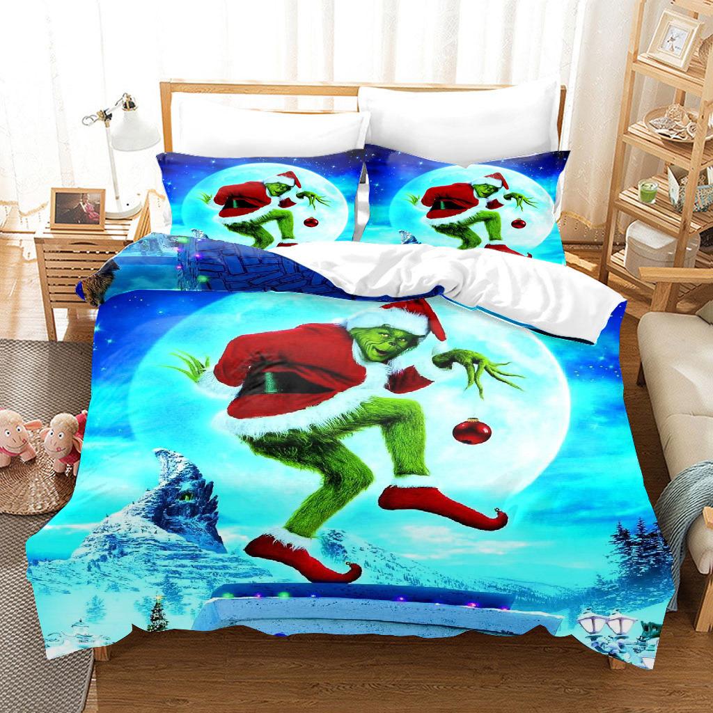 3d Three-piece Set European and American Size Santa Claus Quilt Cover Home Textiles