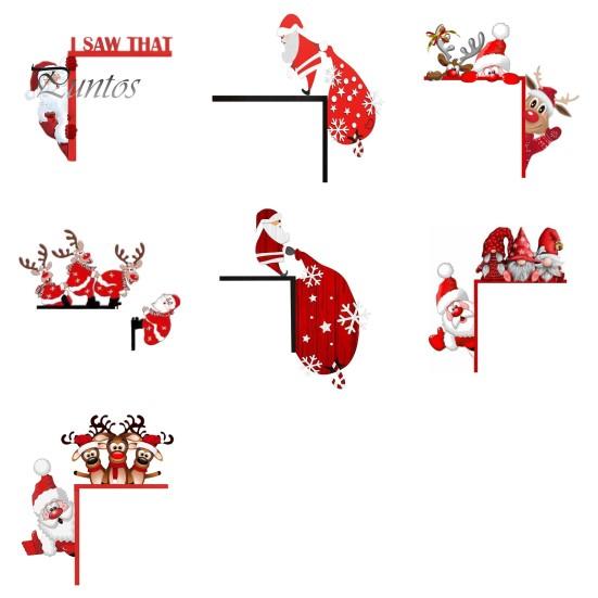 Christmas Door Corner Decoration Rustic Wooden Santa Claus Elk Gnome Elf Left Right Door Frame Sign Front Door Edge Topper Sitter Holiday Ornament