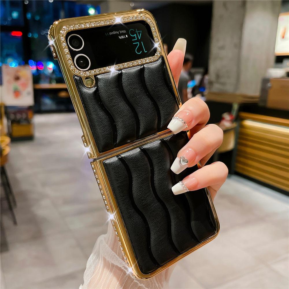 Роскошный чехол из кожи с бриллиантами и золотым покрытием для Samsung Z Flip 6 Flip 5 Flip 4 3 Противоударный чехол-книжка для телефона Coque