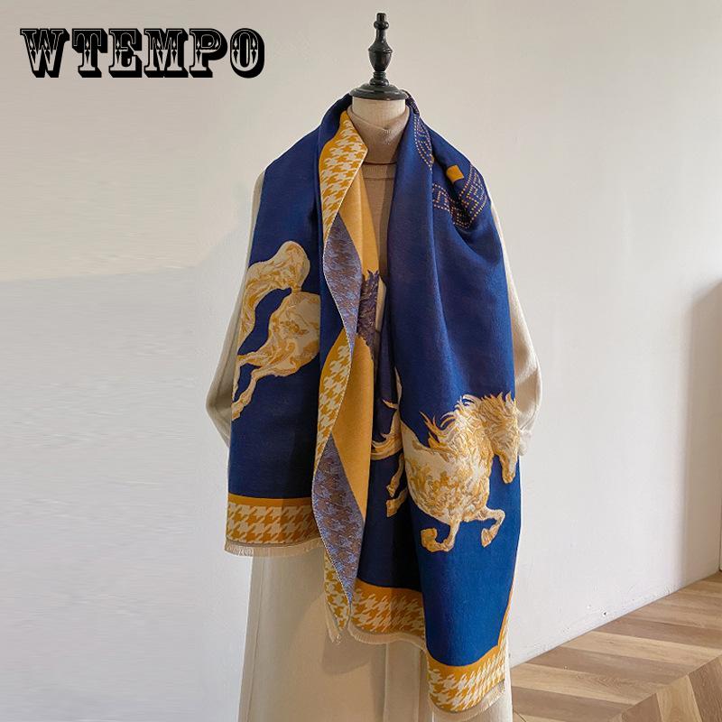 Elegant Vintage Carriage Jacquard Scarf for Women, Dual-Use Reversible Air Conditioning Shawl, Neck Protector Scarf with Fringe