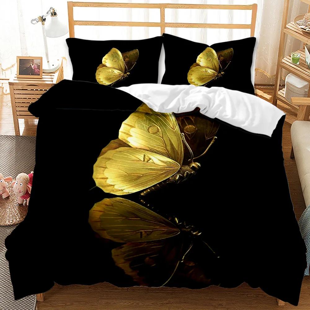 Комплект постельного белья Golden Butterfly Duvet Cover Set Exotic Luxury Style Комплект постельного белья для взрослых девочек Butterfly Queen King Size Полиэстеровый чехол-одеяло
