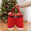Santa Pants Treat Containers Christmas Gift Bag, Red Plush Candy Tote with Handles Novelty Present Wraps for Wine Bottle, Holiday Party Favor