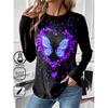 Women's T Shirt 3D Print Cat Butterfly Colorful Design Long Sleeve Daily Weekend Fashion Round Neck Regular Fit
