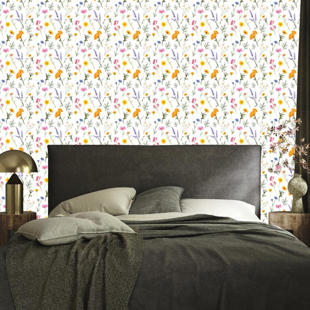 Wild Flowers Wallpaper White and Light Gray for Living Room and Bedroom 50x1000