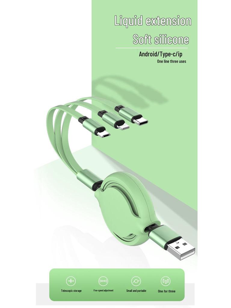 Yuhe Retractable Silicone Fast Charging Cable: One-to-Three for Apple & Huawei with Custom Logo