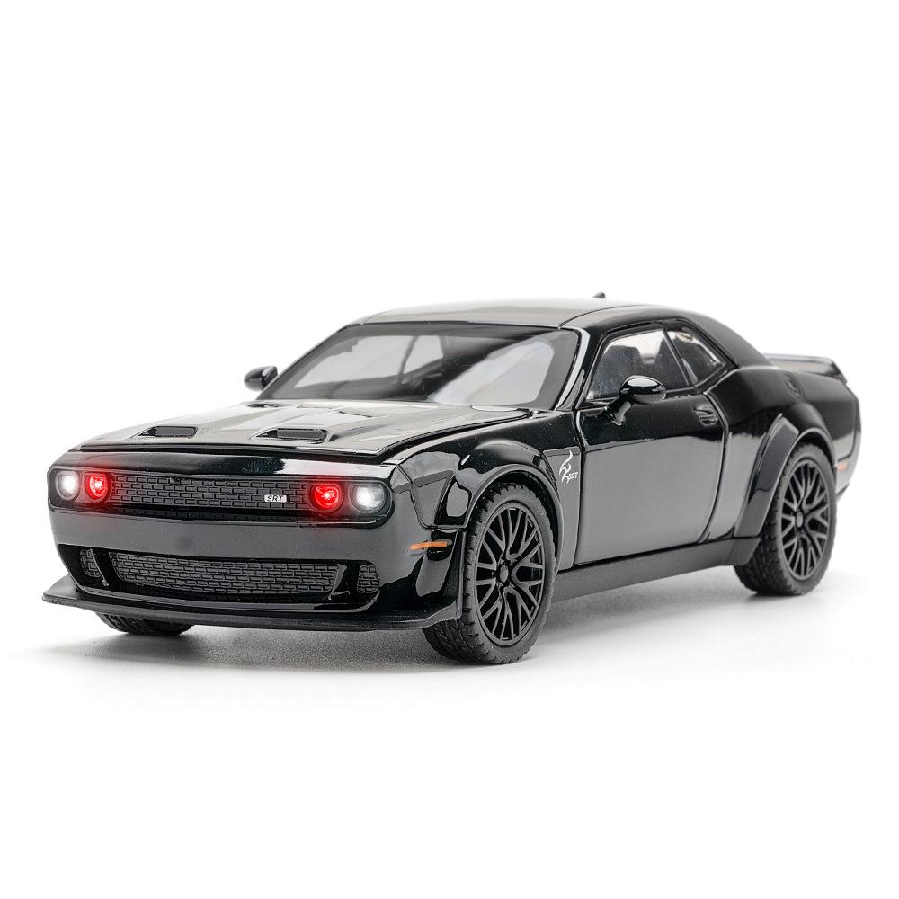 1/32 Dodge Challenger SRT Hellcat Toy Car Model Diecast Metal Miniature 1:32 Sound & Light Vehicle Collection Gift for Kid Boys
