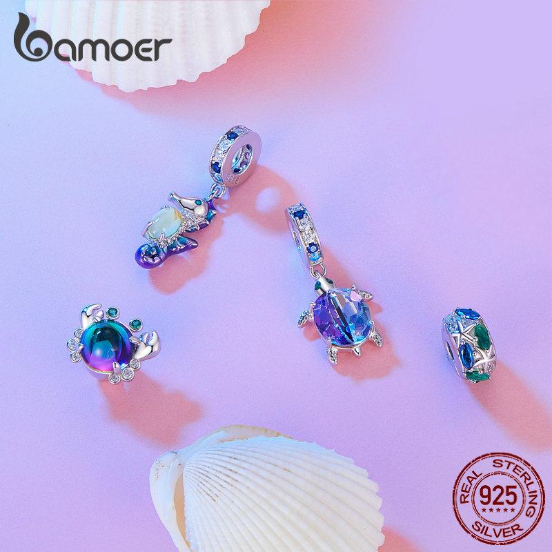 BAMOER Стерлингового Серебра 925 Пробы Мечтательная Серия Oecan Ослепительные Крабовые Бусины Морской Конек Подвески для Женщин Браслет и Ожерелье