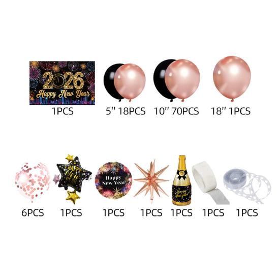 2026 Новогоднее украшение Черно-золотой серебряный латексные шары Фольгированный баннер с буквами Набор для новогодней вечеринки Выпускного вечера