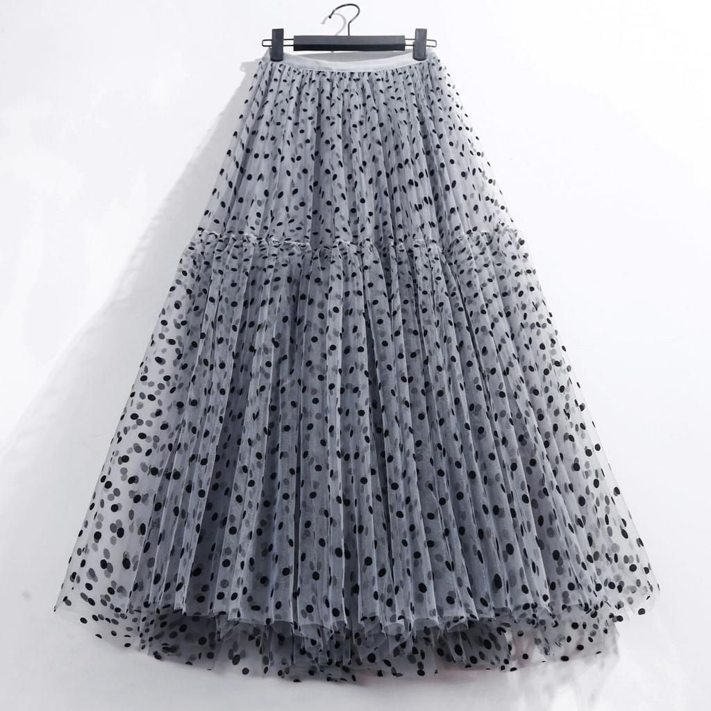 Autumn and Winter Half-body Cake Skirt, Oversized Umbrella Skirt, Long Heavy Industry Flocking Polka Dot A-shaped Skirt, Fluffy Skirt
