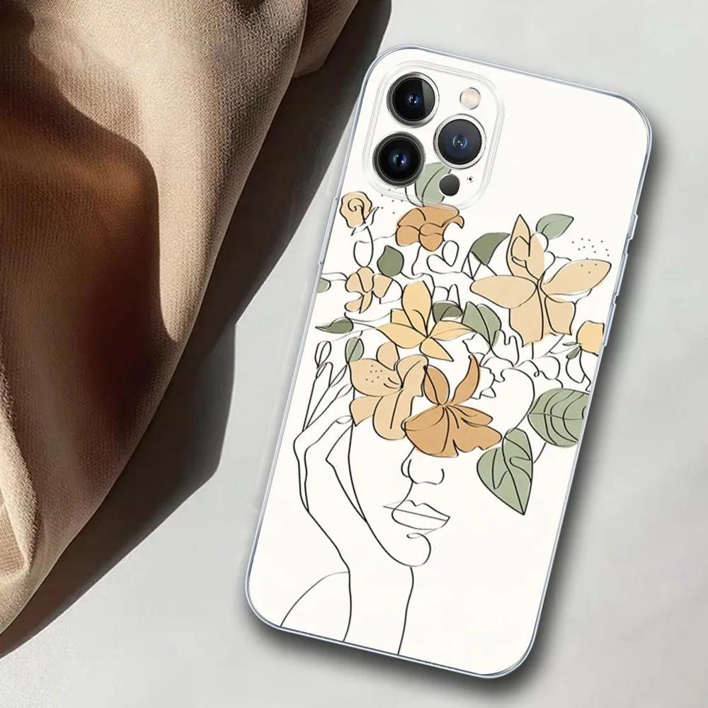 Чехол для мобильного телефона Apple IPhone15ProMax Line Art Girl Чехол для мобильного телефона Hair Painting Anti Drop Huawei Three