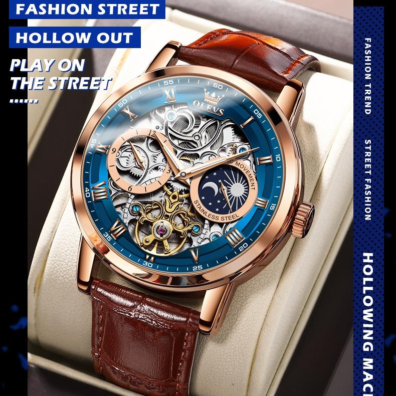 OLEVS Брендовые часы Механические часы Многофункциональные мужские часы с большим циферблатом Мужские часы