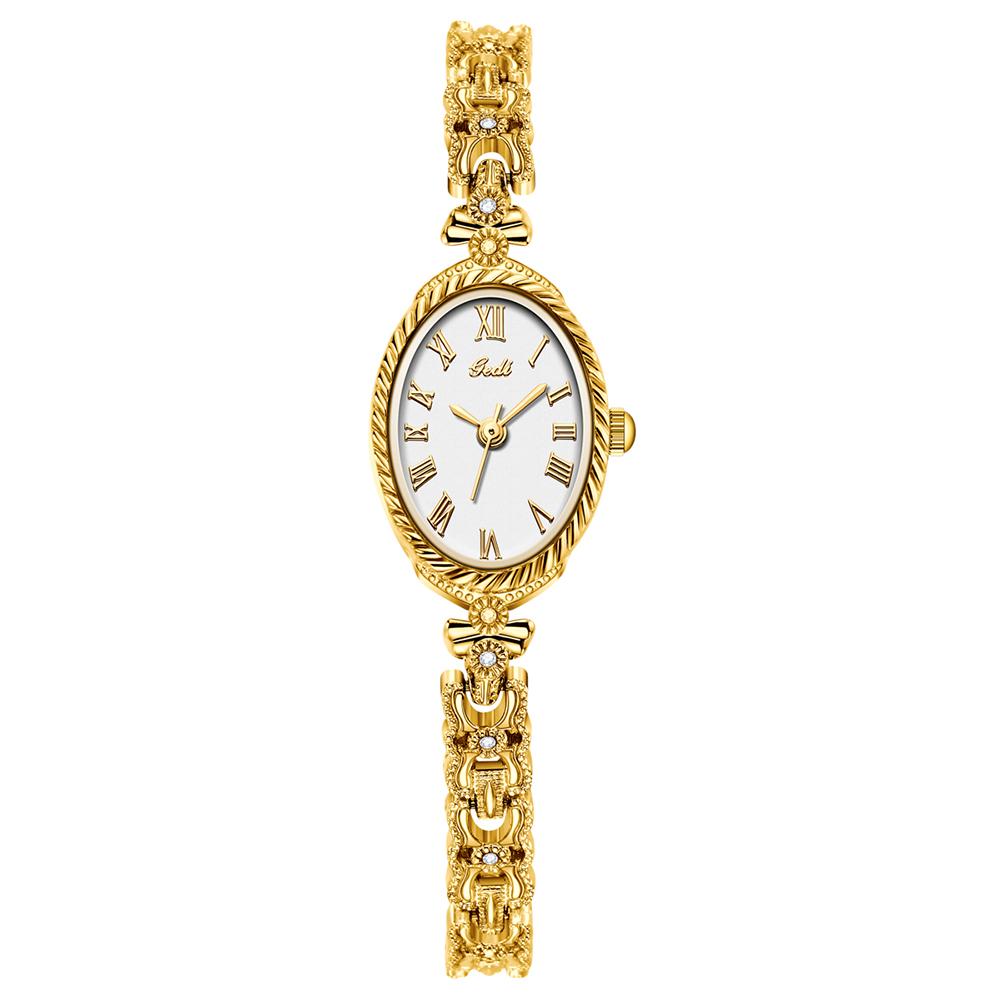 GEDI Watches for Woman Vintage Light Luxury Oval Dial Quartz Bracelet Watch Niche Elegant Temperament Gold Ladies Watches Gifts