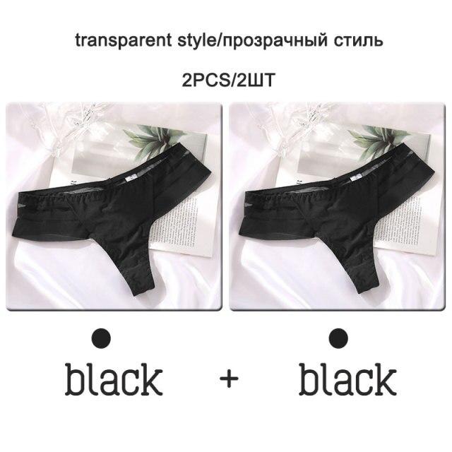 FINETOO 2Pcs/set Sexy Thongs Women Low Waist G-string Panties Fashion Hollow Out Seamless Underwear Perspective Underpants