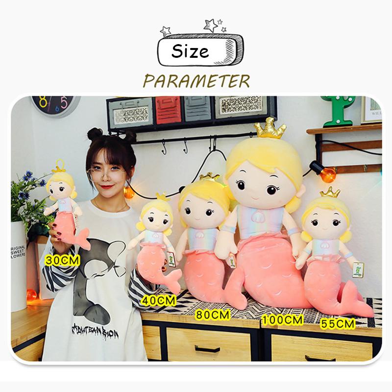 30/40/55cm Crown Mermaid Plush Doll Cartoon Princess Plushie Figure Toy Stuffed Animal Sleeping Pillow Gift Kids Girls Birthday