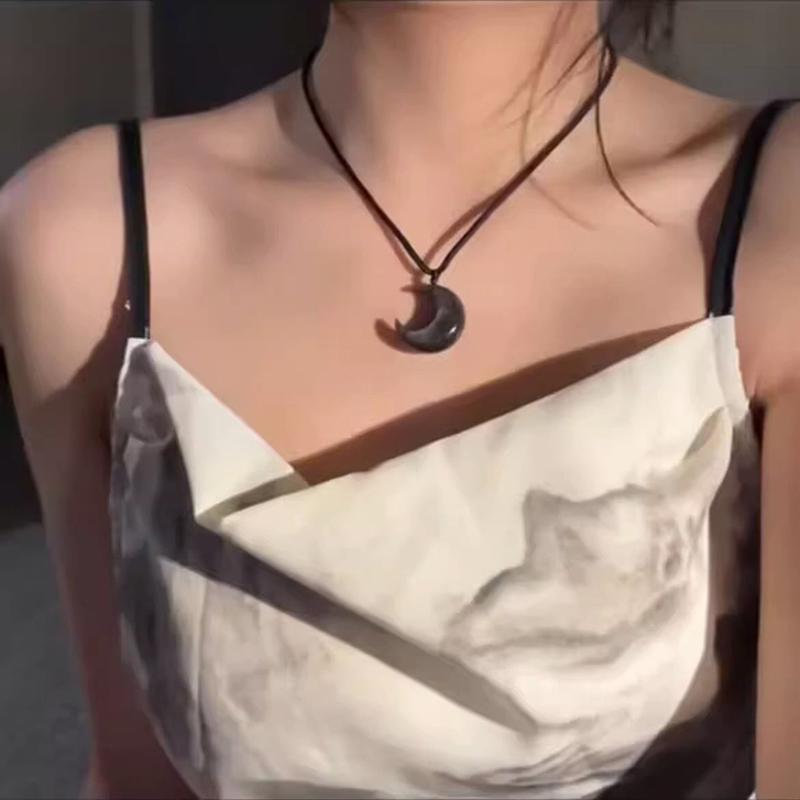 Китайский стиль ретро плетеная веревка ожерелье луна кулон ожерелье для женщин винтажные ювелирные изделия