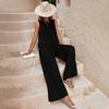 2 Pcs/Set Women Vest Pants Suit Round Neck Sleeveless Solid Color Top High Waist Wide Leg Trousers Vacation Casual Outfit Summer Beach Clothes