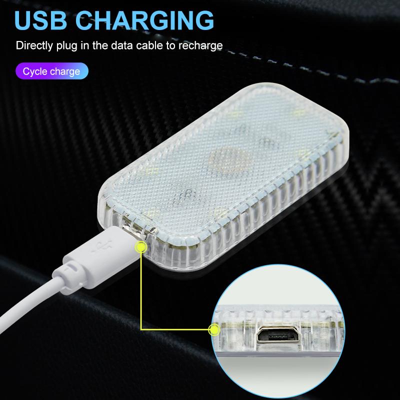 LED Touch Light Mini Wireless Car Interior Lighting Auto Roof iling Reading Lamp for Door Foot Trunk Storage Box USB Charging
