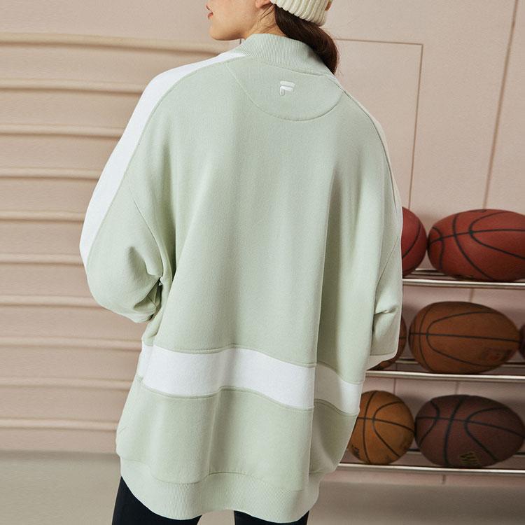 Fila Fusion Свитшот с высоким воротником в стиле Color Block Американский свитшот Женский свитшот Чайный зеленый T11W345203F-LG