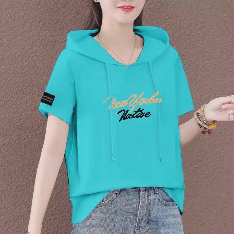 Лето 2025 г. Женская свободная толстовка с коротким рукавом - корейский стиль, модный топ больших размеров