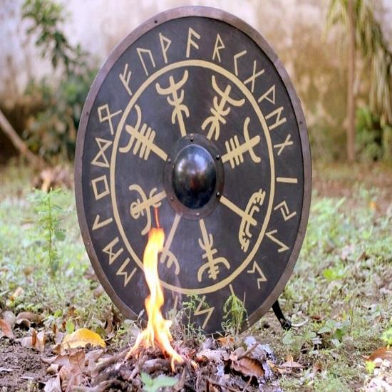 Средневековый щит Норвежский компасный щит Боевой готовый щит Деревянный щит викингов Реплика щита ручной работы