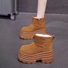 Fashion 10CM Suede Cow Genuine Leather Snow Boots Women Chelsea Boots Shoes for Women Ankle Booties Platform Wedge Winter Plush