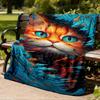 1pc Vibrant Cat Portrait Print Outdoor Blanket, Lightweight Polyester,