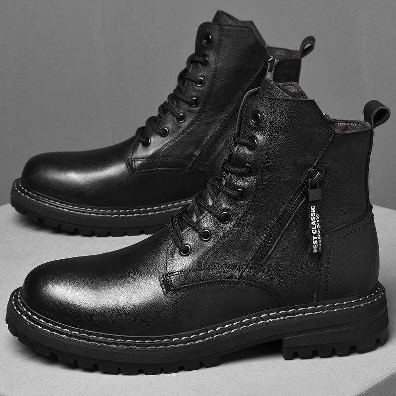 Роскошный бренд Осень Зима Высокие ботинки Мужские Повседневные Уличные Туфли из Коровьей Кожи Новые Дизайнерские Ботильоны из Натуральной Кожи