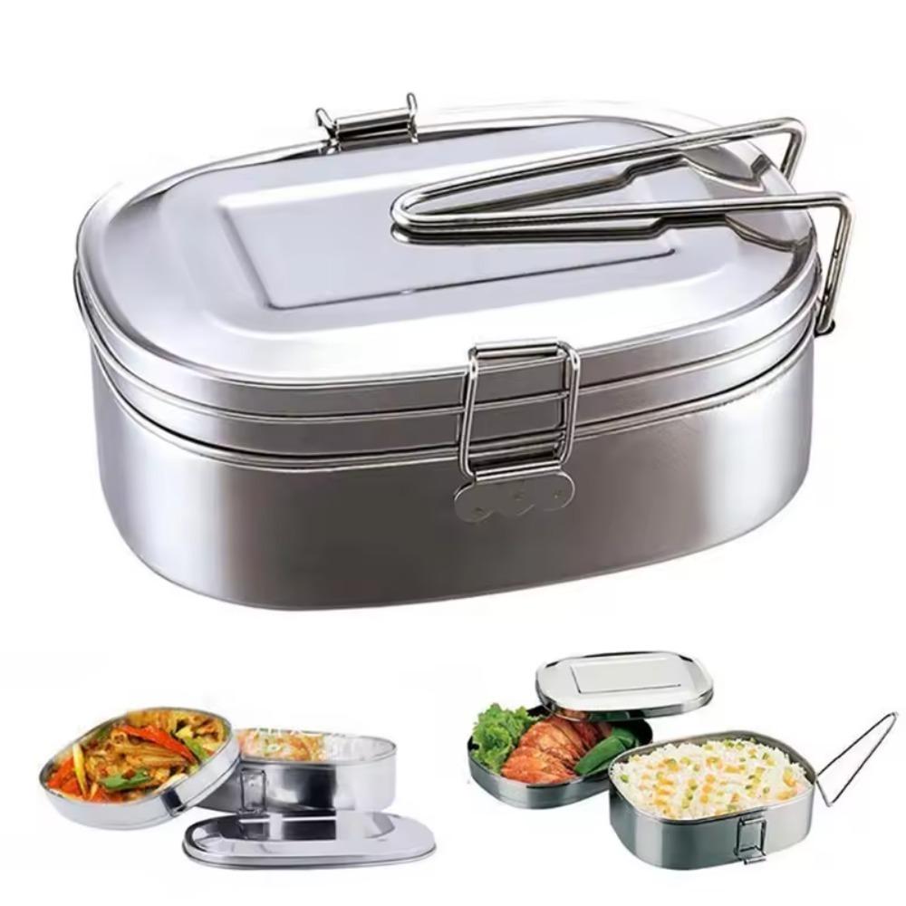 1/2 Layer Stainless Steel Lunch Box Rectangular Food Storage Box Durable Food Container School
