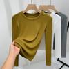 Threaded Bottomed Shirt Women's 2025 New Women's Clothing Front Shoulder Round Neck Long Sleeve Thin T-shirt Autumn and Winter Inner Waist Top