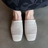 Baotou Half Drag 2025 New Woven Hollow Baotou Half Slippers Women's Summer Flat Bottom Square Head Fashion Sandals Lazy