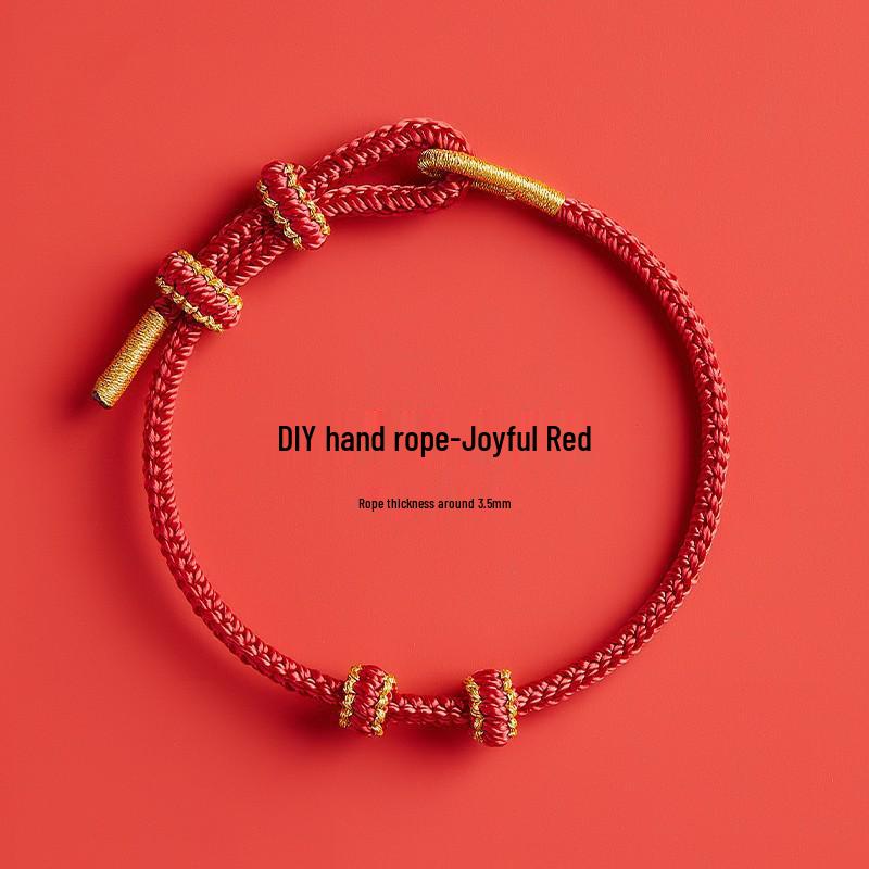 Браслет из бисера, золотой, знак зодиака года, красный, ручной работы, на веревочке