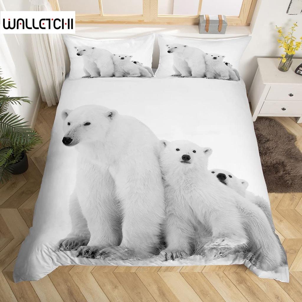 Polar Bear Duvet Cover Set King Queen Full Size Polyester Comforter Cover For Kids Boys Girls Wild Animals Pattern Bedding Set