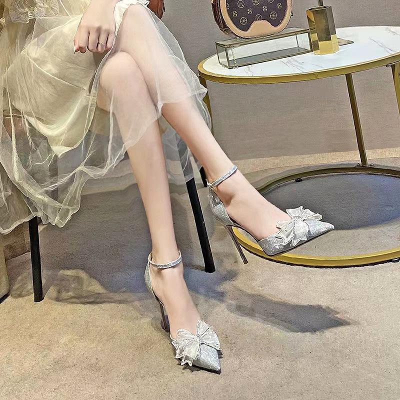 Свадебные туфли с кристаллами, основные свадебные туфли, которые можно носить ежедневно, шпильки, 2025, новое платье, серебристые туфли на высоком каблуке, женская весна
