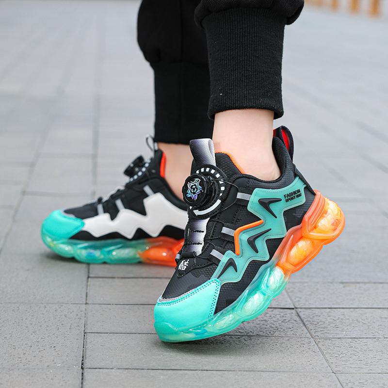 Кроссовки весна/осень, кожаные, для девочек, спортивная обувь, модная, для мальчиков, спортивная обувь для девочек с вращающимися пуговицами