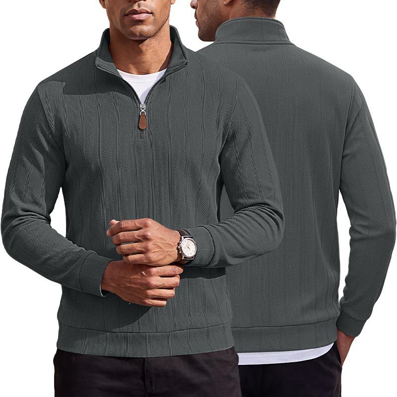 Men S Striped Waffle Knit Half Zip Stand Collar Long Sleeve Casual Pullover Sweatshirt