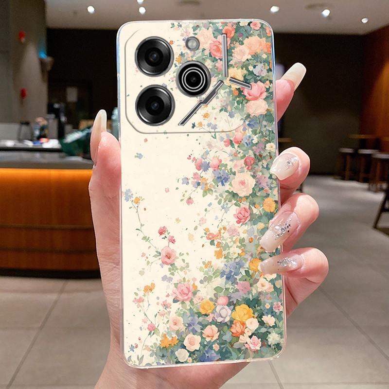 Чехол для телефона Tecno Pova 6 Pro 5G LI9 Чехол Tecno Pova 6 5G LI7 Задняя крышка Роскошный Прозрачный Мягкий ТПУ Чехол с бабочками и цветами