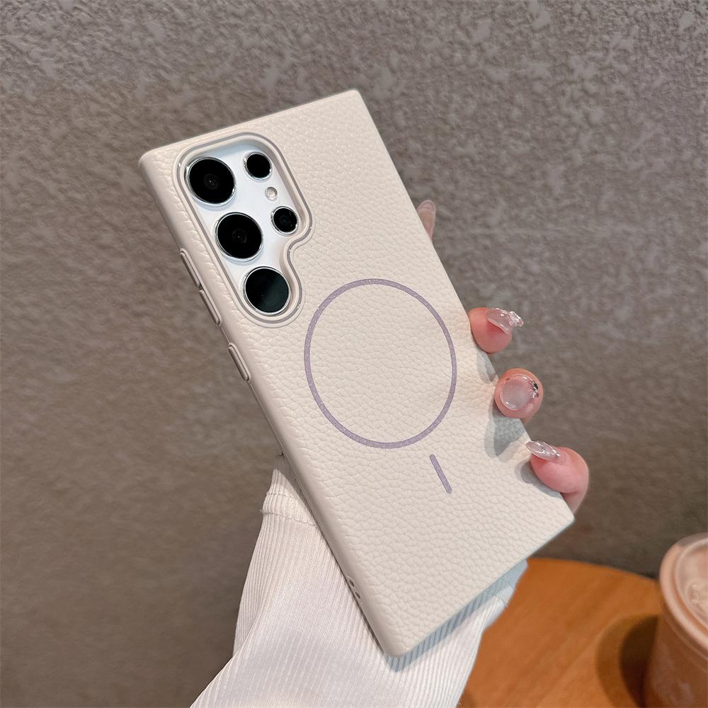 Litchi Texture Leather For Magsafe Case For Samsung Galaxy S25 S24 Ultra S23 FE S25Plus Lens Protection Shockproof Cover