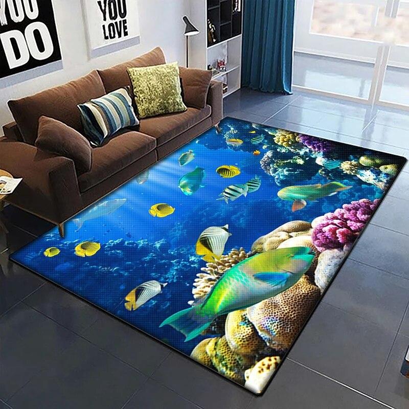 Морская рыба, красивый ковер с росписью для гостиной, большой ковер, черный мягкий ковер, украшения дома, коврики, коврики в стиле бохо, пикник