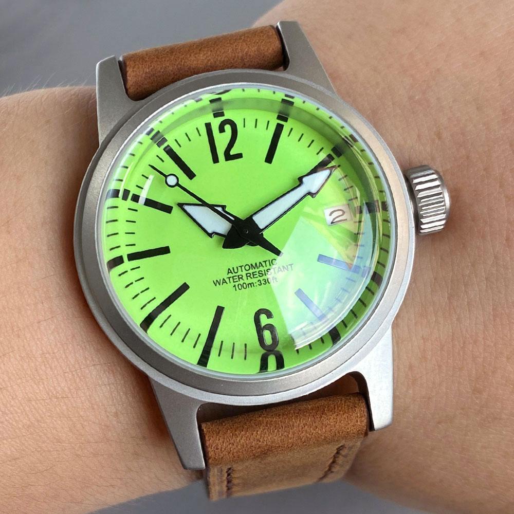 Tandorio TD-177 36 мм Военные Пескоструйные Часы с Сапфировым Зеленым Циферблатом Водонепроницаемость 100 м Автоматический Механизм Япония NH35A