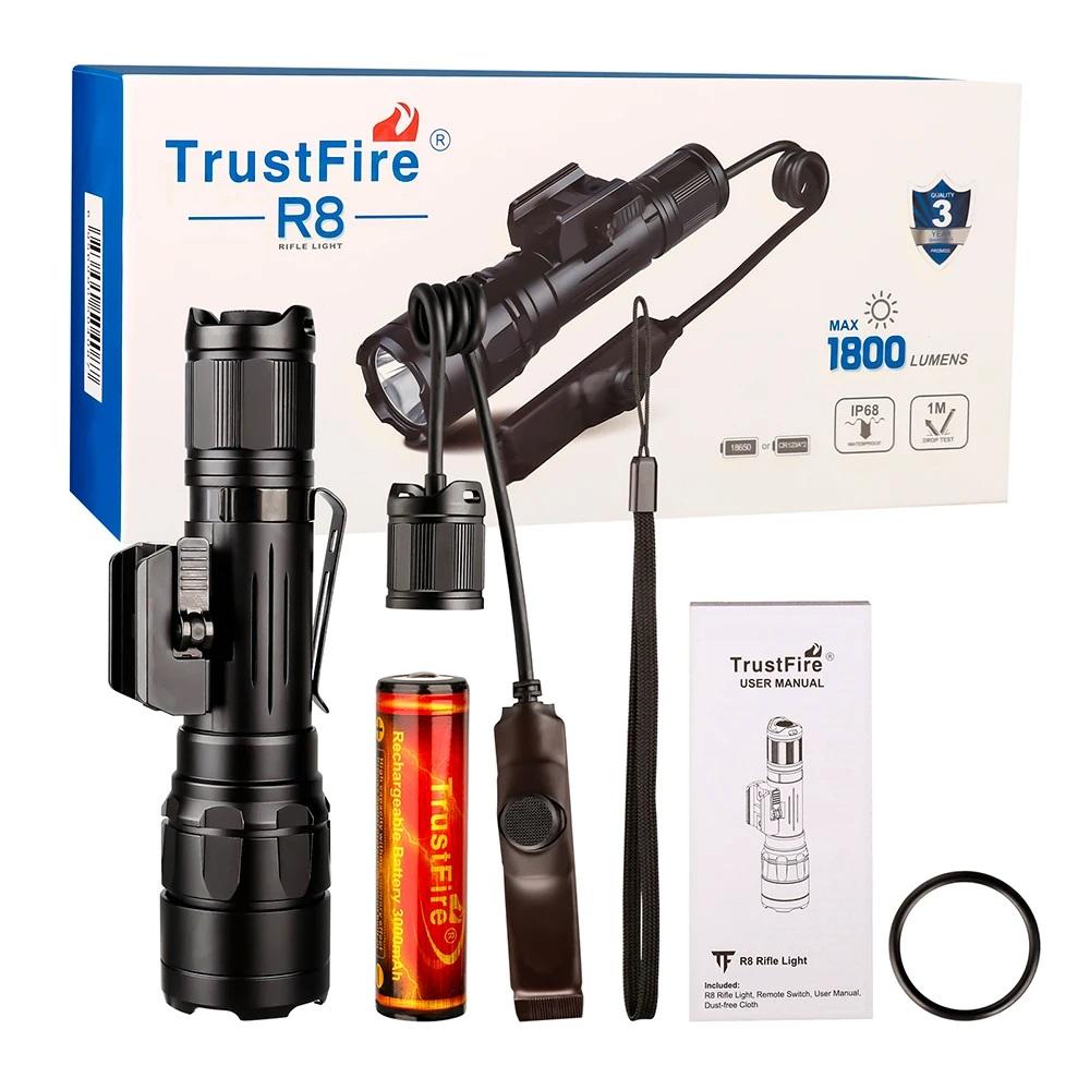 Мощный тактический фонарь TrustFire 1700 люмен, дальность 350 м, светодиодный фонарь, для самообороны, охоты, с аккумулятором 18650, крепление на планку 20 мм