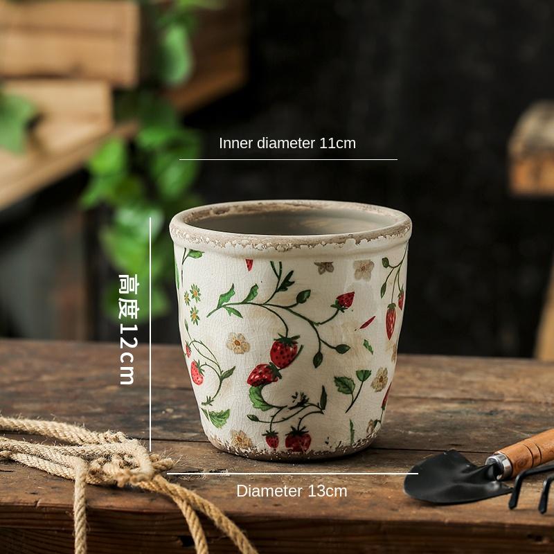 Vase Vintage Ceramic Desktop DecorationOutdoor Garden Special Flower Pot Home Indoor Breathable Creative PastoralStyle HighSense