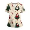 Женская футболка с коротким рукавом, рождественским принтом, V-образным вырезом, на пуговицах сбоку и разрезом