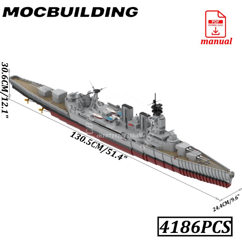 Бронепалубный крейсер Второй мировой войны Модель из кубиков MOC Строительство Авианосец-истребитель Корабль USS Строительство Артиллерия Тяжелый крейсер Кубики Игрушки